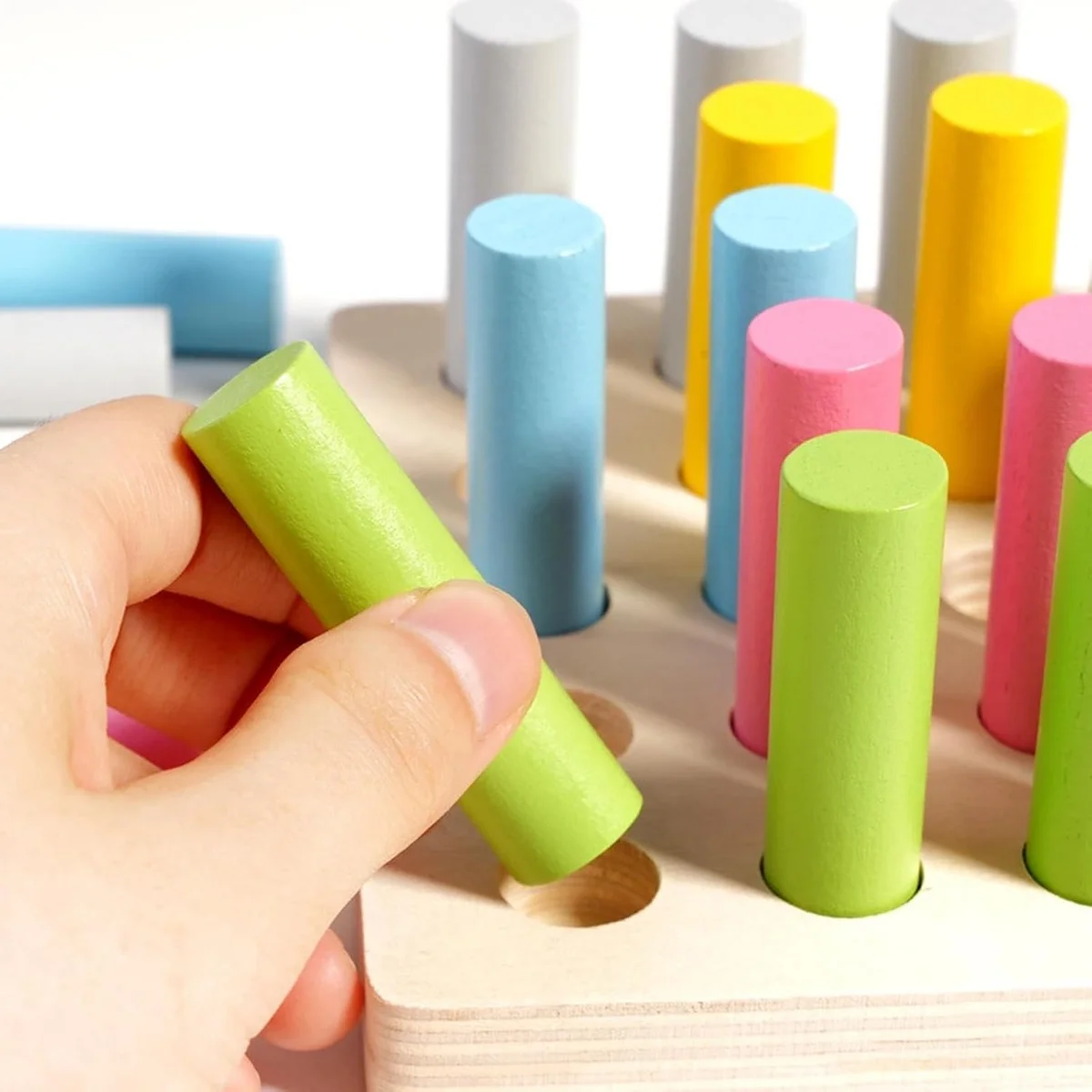 Toyly World™ Montessori Wooden Cylinder Blocks Colour Sorting & Fine Motor Skills Learning Toy for Kids 3
