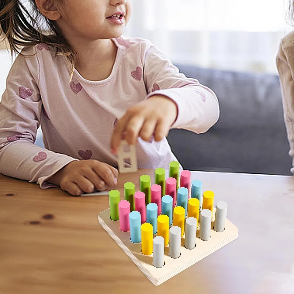 Toyly World™ Montessori Wooden Cylinder Blocks Colour Sorting & Fine Motor Skills Learning Toy for Kids 6