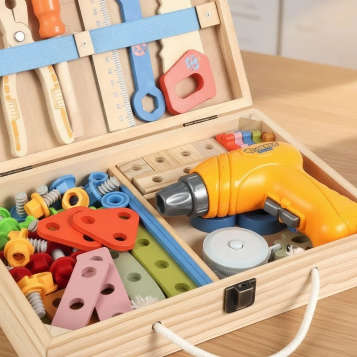 Toyly World™ Wooden Tool Box Pretend Play Set for Kids | Educational DIY Tools with Carrying Case 5