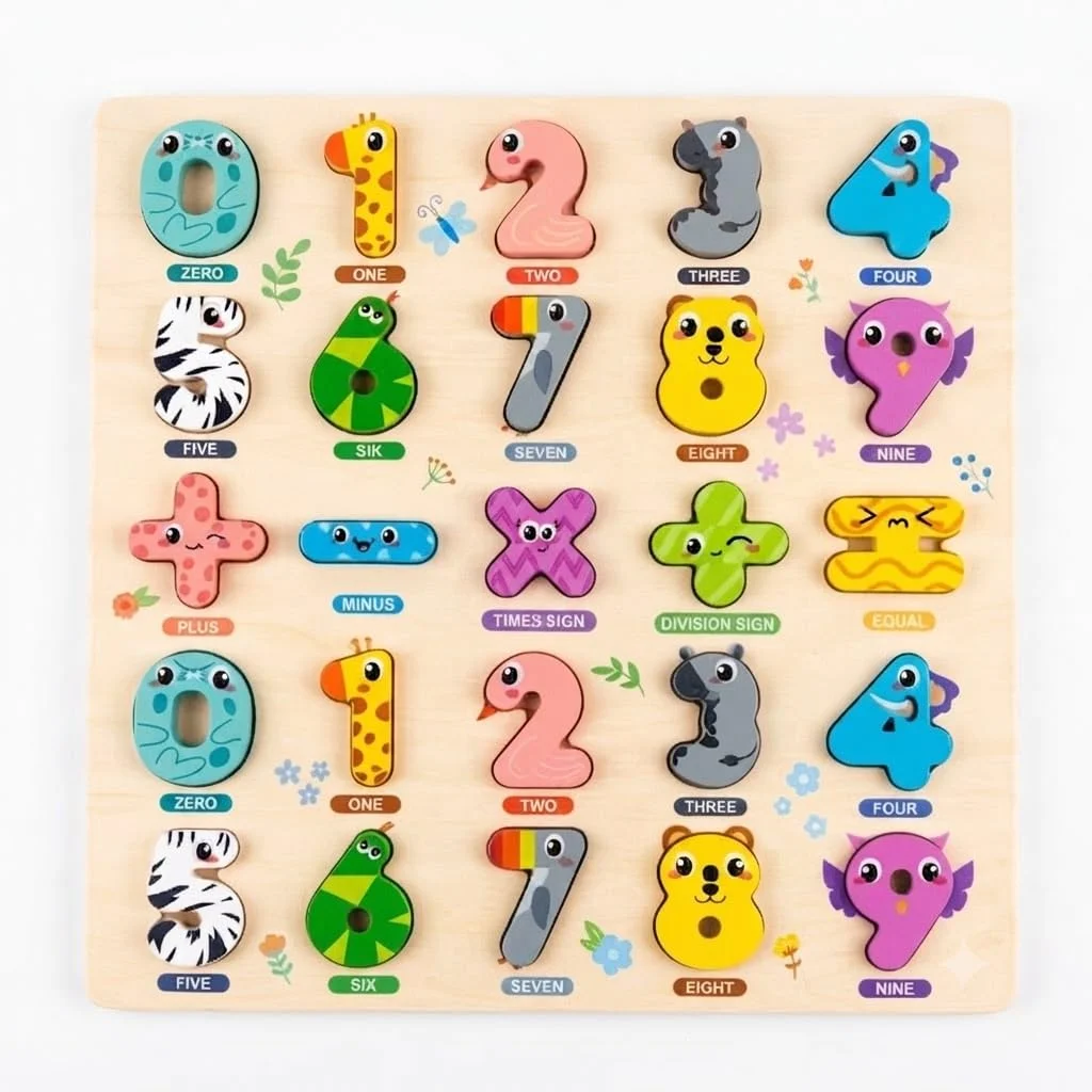 Toyly World™ Wooden Number & Shape Matching Puzzle Board for Kids | Early Learning Educational Toy