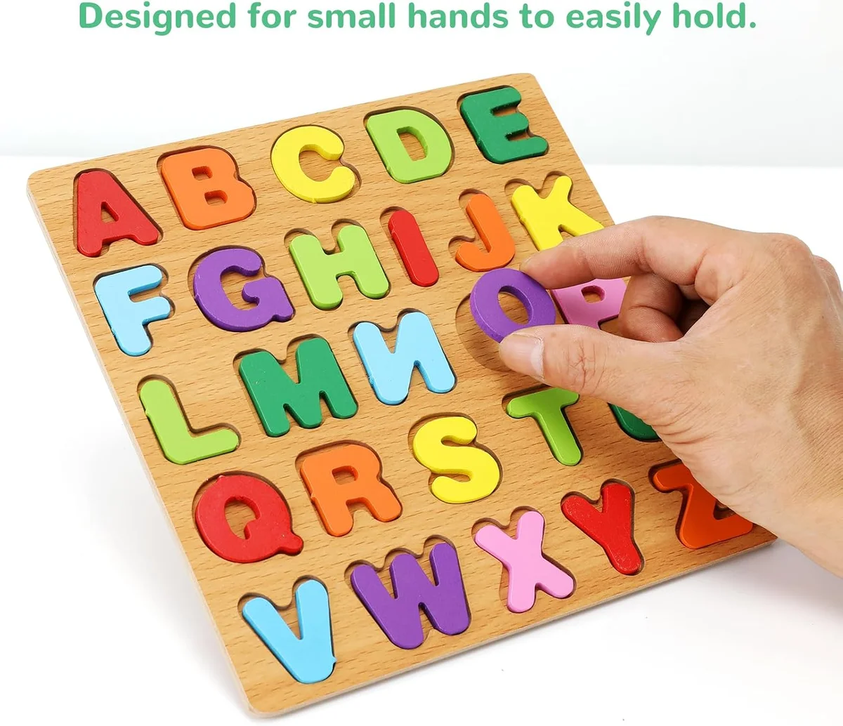 Wooden Puzzles for Kids Ages 3-5, 3 Pack ABC Number and Shape Learning Toys 7