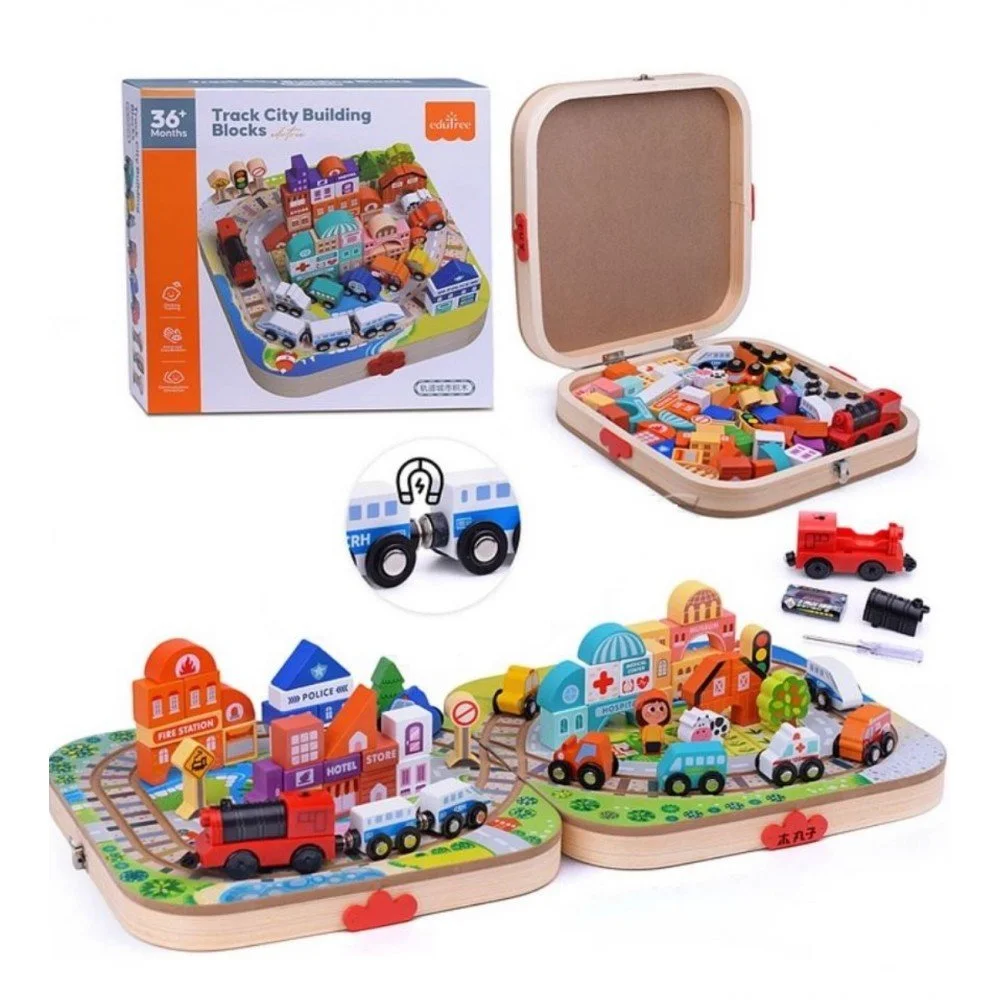 Toyly World™ Wooden City Blocks Set for Kids 3+ | Building, Roads, Vehicles & Pretend Play Construction Toy 5