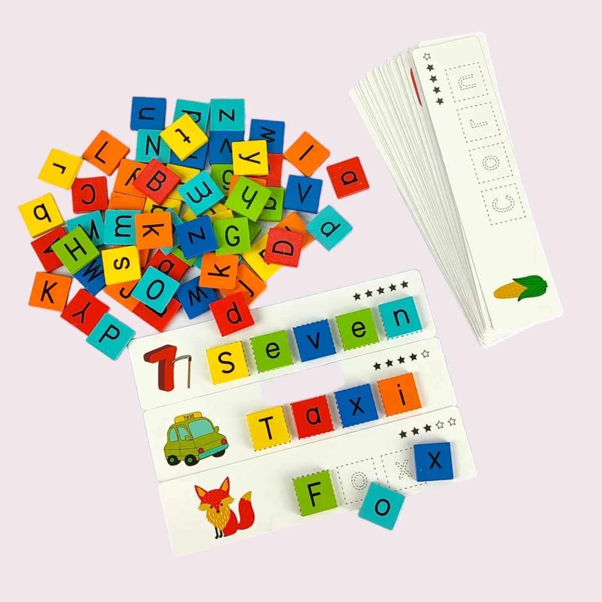 Toyly World™ Montessori Spelling & Word Formation Game for Kids 3+ | A–Z Letter Tiles, Picture Flashcards & Phonics Learning Toy 5