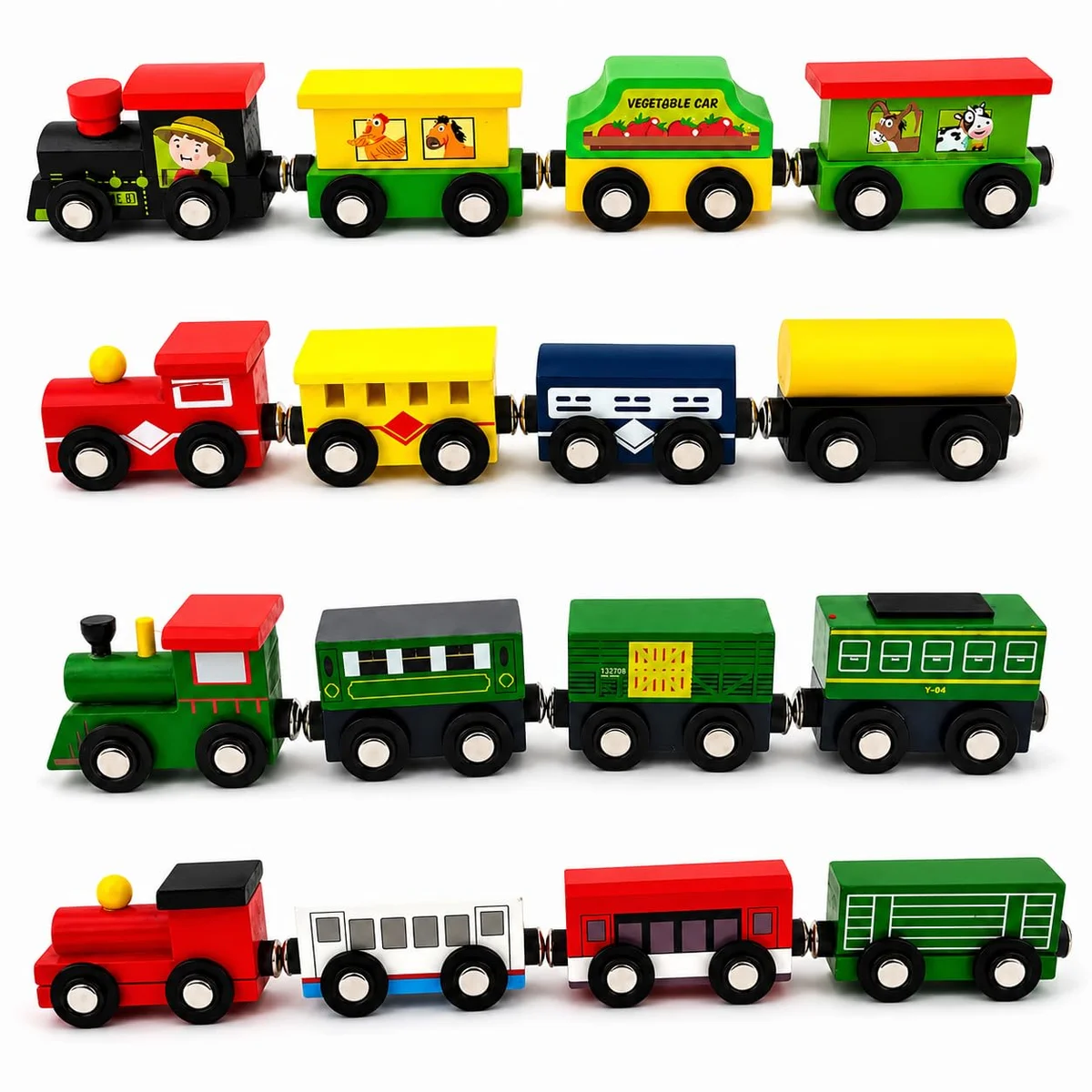 Toyly World™ Wooden Magnetic Train Set for Kids 3+ | Colourful Toy Train & Carriages | Pretend Play Learning Toy
