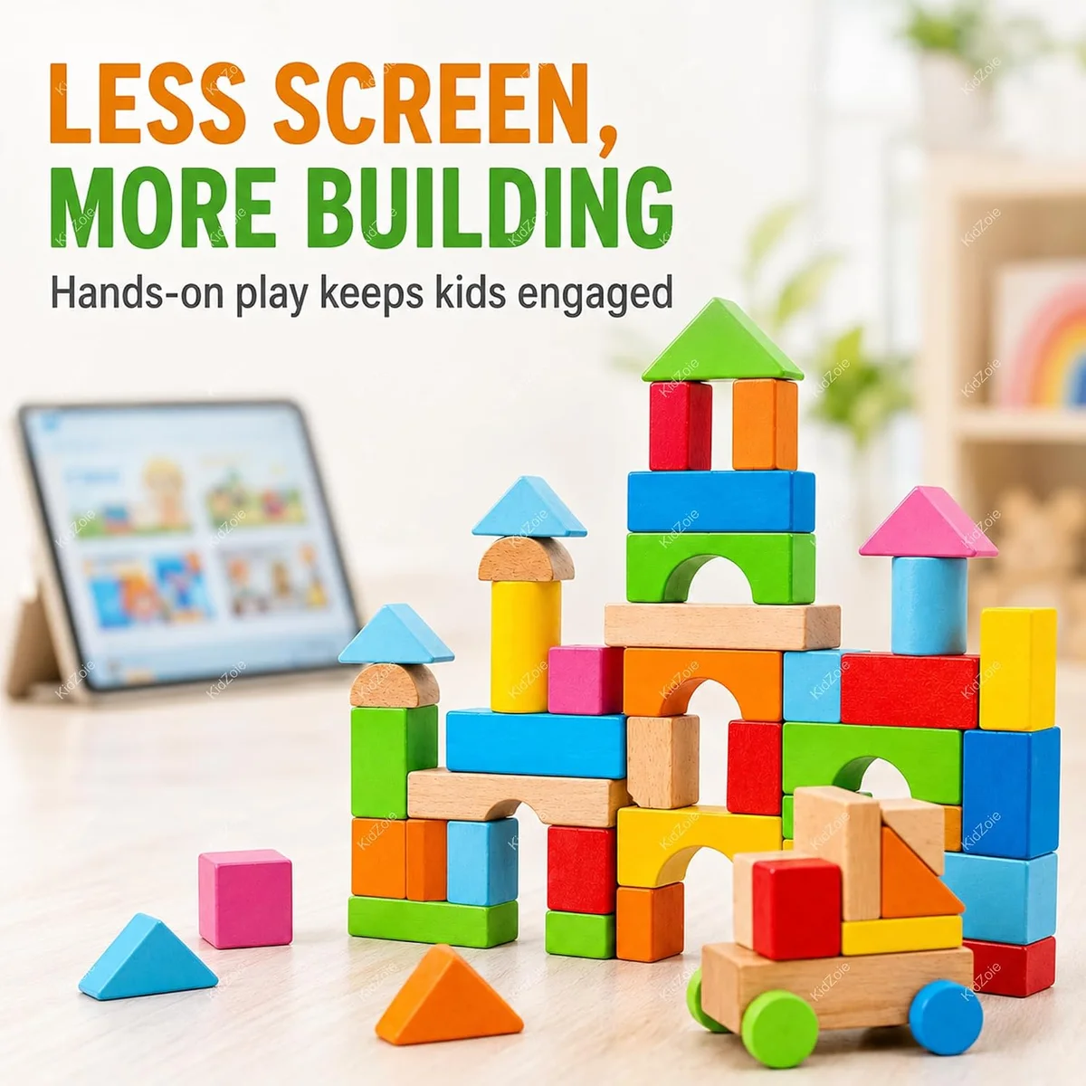 Toyly World™ Wooden Puzzle Building Blocks Set for Kids 3+ | 50-Piece Colourful Construction & Stacking Toy 6