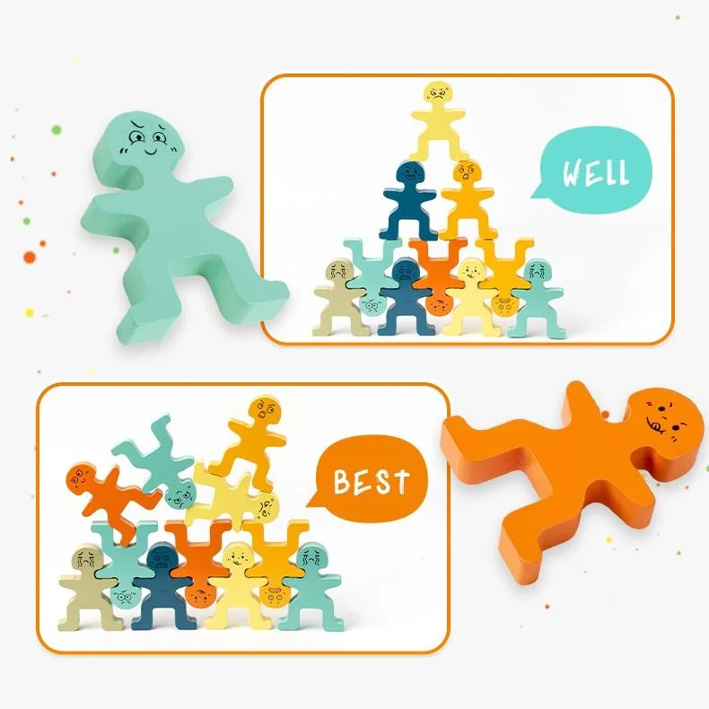 Toyly World™ Montessori Wooden Human Stacking Blocks for Kids | Colourful Balancing & Creative Building Toy 4