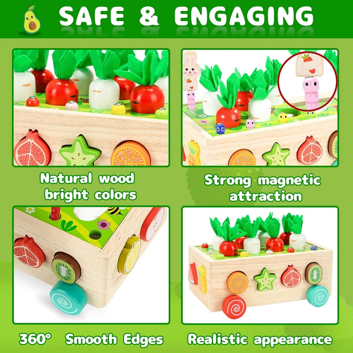 Toyly World™ Wooden Carrot Harvest & Vegetable Sorting Toy for Kids | Magnetic Fishing & Stacking Game 5