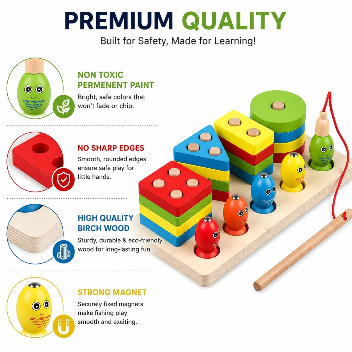 Toyly World™ Wooden Magnetic Fishing & Shape Sorting Toy for Kids | Montessori Educational Learning Game 3