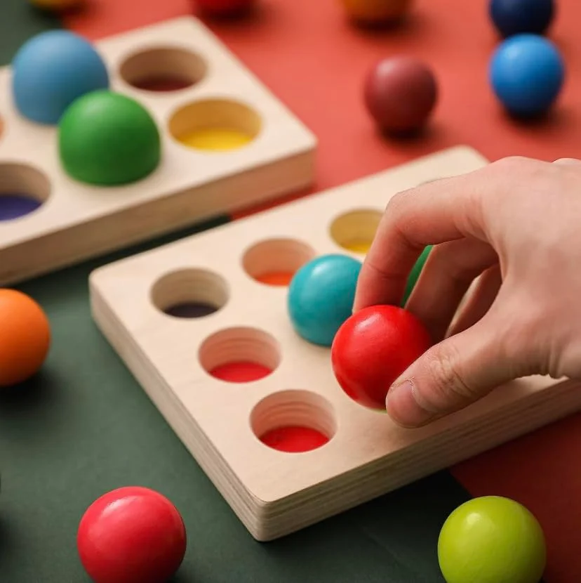 Toyly World™ Wooden Rainbow Ball Colour Sorting Toy for Kids | 12-Piece Montessori Learning Game 3