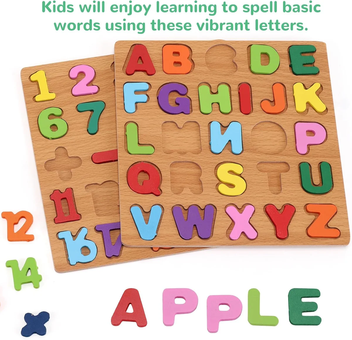 Wooden Puzzles for Kids Ages 3-5, 3 Pack ABC Number and Shape Learning Toys 4