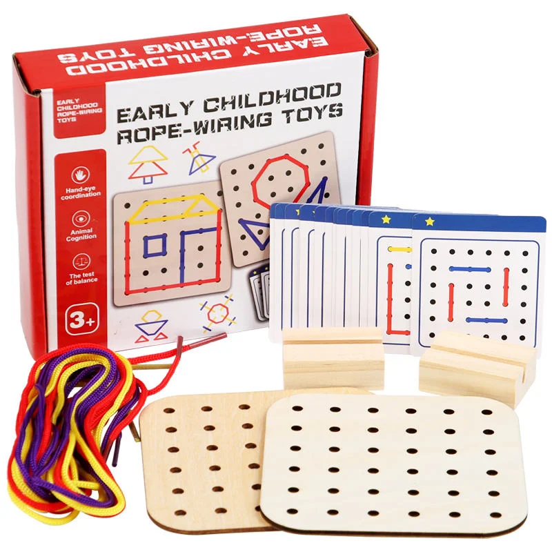 Toyly World™ Wooden Rope Wiring Activity Board for Kids 3+ | Pattern Matching & Lacing Montessori Learning Toy