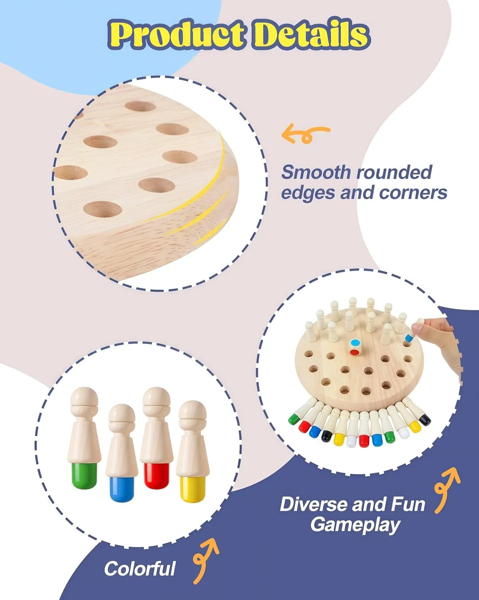 Wooden Memory Chess Matching Game — Family Board Games for Kids and Adults 3