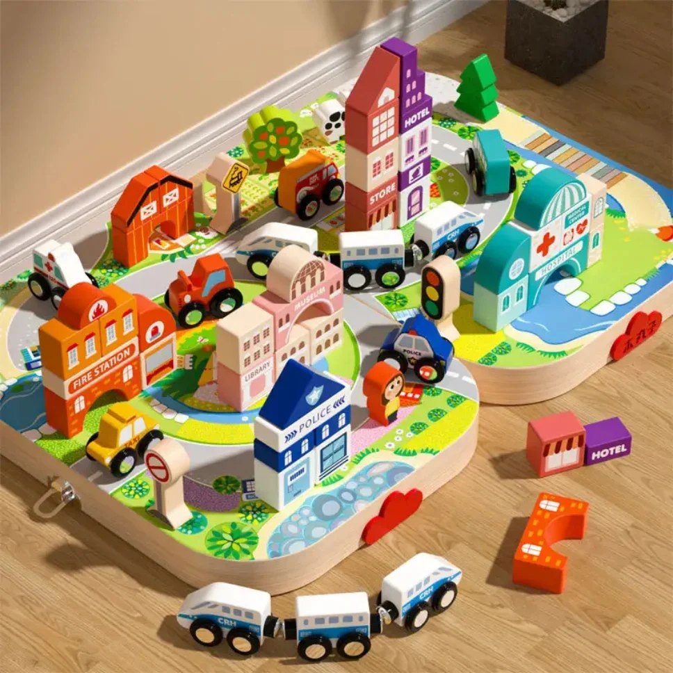 Toyly World™ Wooden City Blocks Set for Kids 3+ | Building, Roads, Vehicles & Pretend Play Construction Toy 6