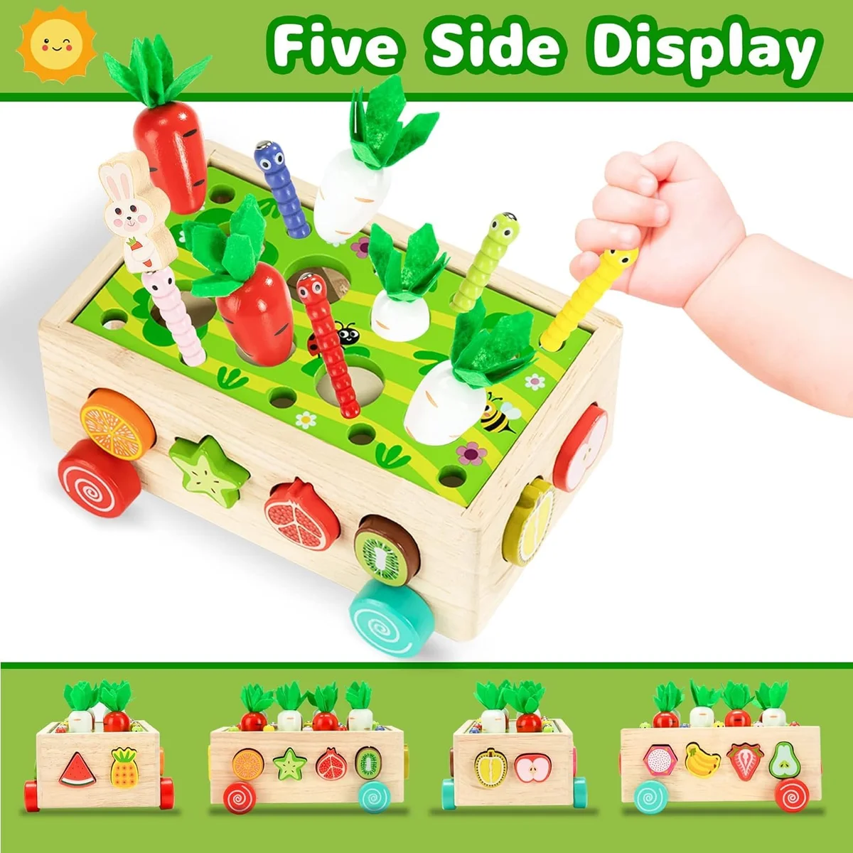 Toyly World™ Wooden Carrot Harvest & Vegetable Sorting Toy for Kids | Magnetic Fishing & Stacking Game 3