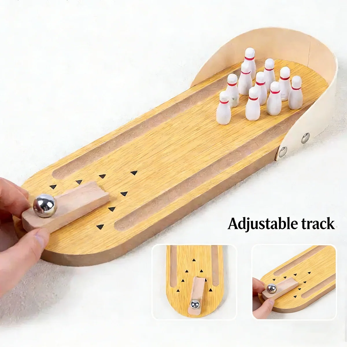 Toyly World™ Wooden Mini Tabletop Bowling Game Set for Kids & Families | 10 Pins, Metal Ball & Indoor Skill Development Toy 6