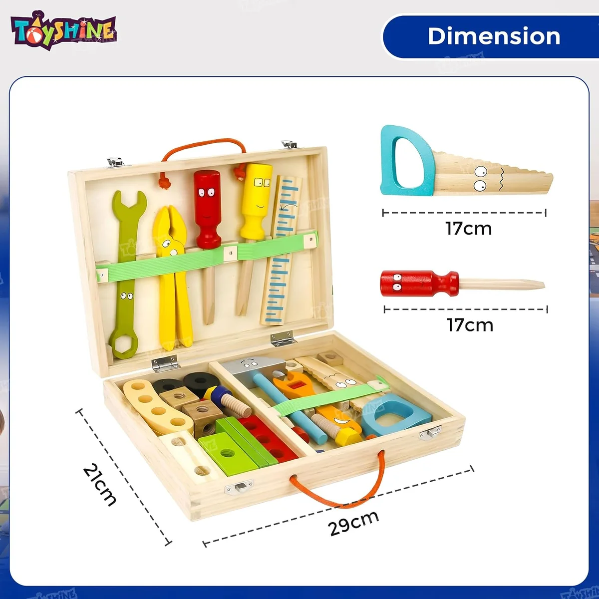 34 Pcs Wooden Tool Set Learning Educational Pretend Play Portable Construction Tools Kit Toy for Kids ,Montessori Stem Construction Toys for Boy Girl 3 + 6