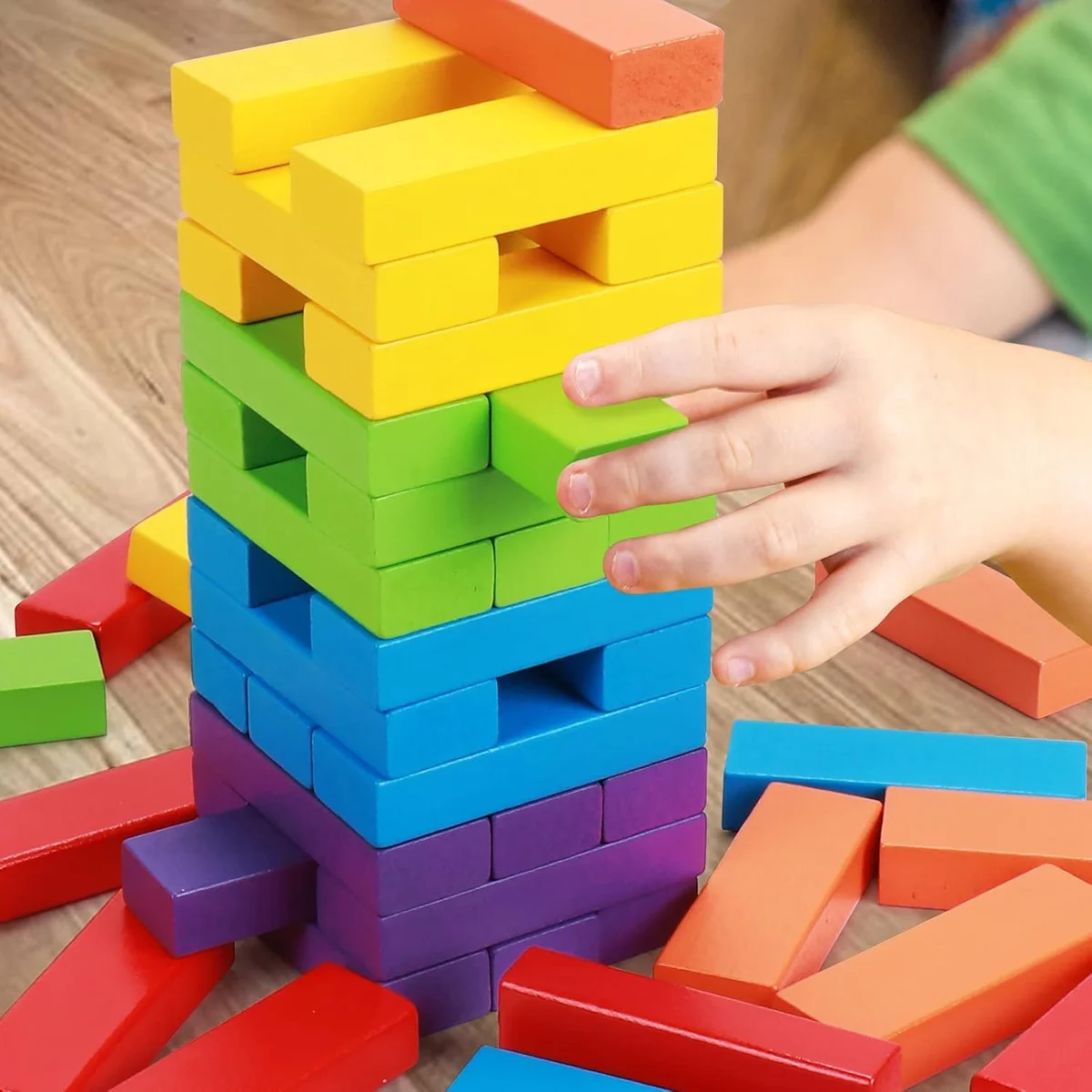 Toyly World™ Wooden Colour Stacking Tower Game for Kids & Adults | 54 Blocks | Colour & Balance Building Game 5