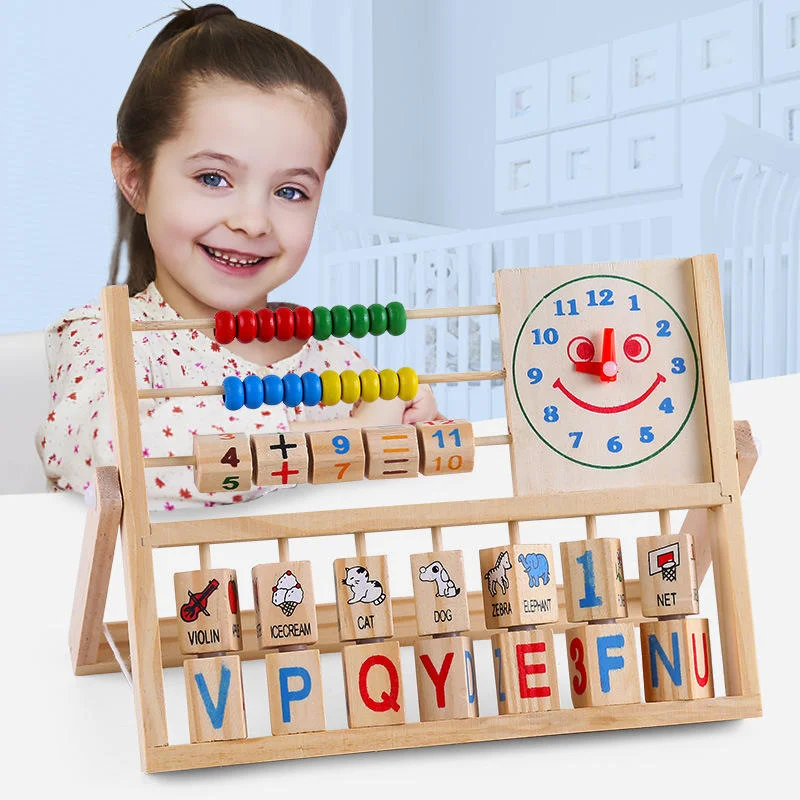 Toyly World™ Wooden 4-in-1 Educational Learning Frame for Kids | Abacus, Clock, Alphabet & Math Learning Toy 3