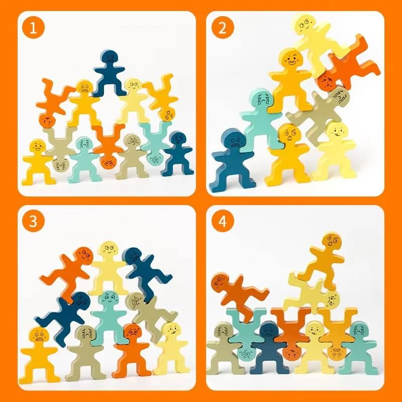 Toyly World™ Montessori Wooden Human Stacking Blocks for Kids | Colourful Balancing & Creative Building Toy 8
