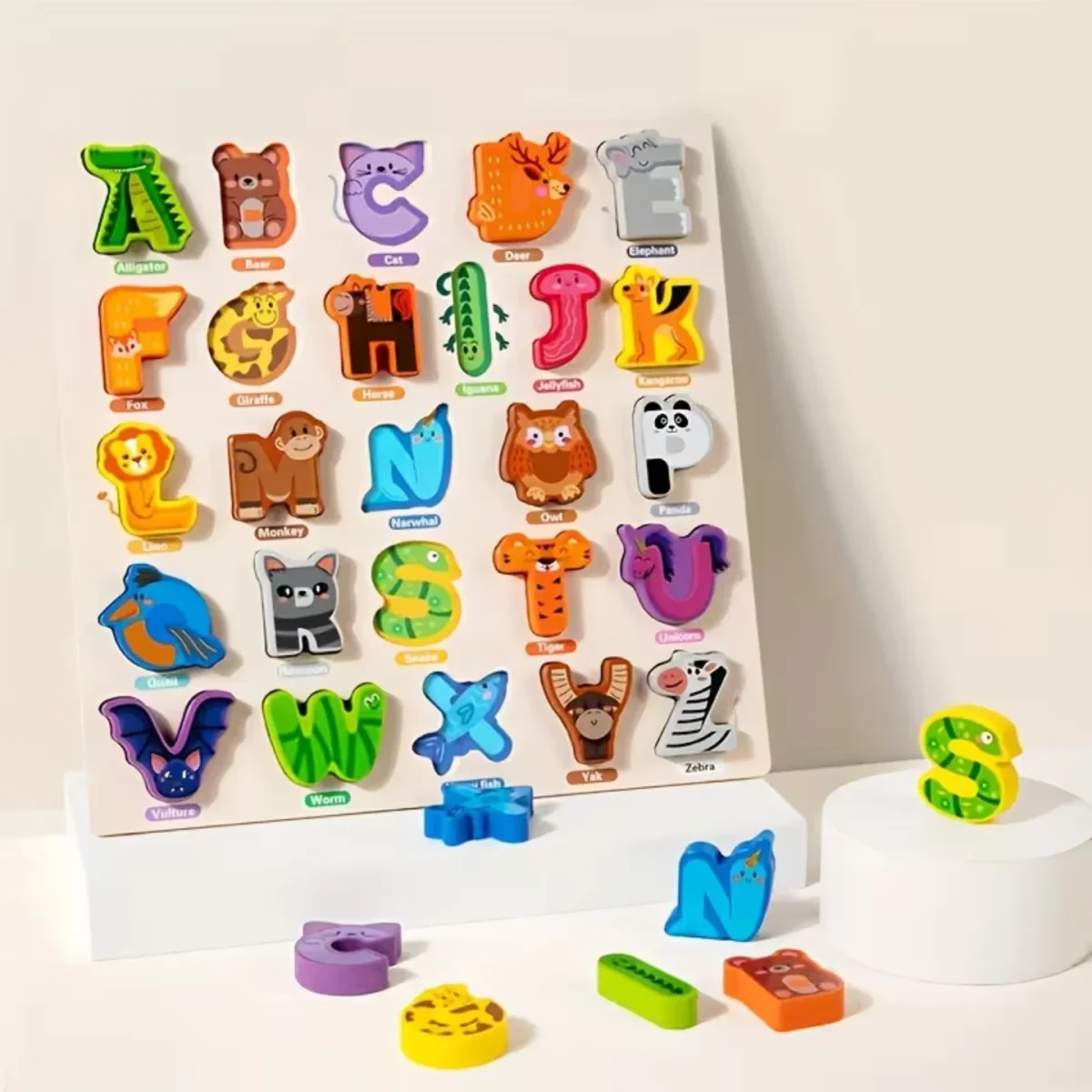 Toyly World™ Wooden A to Z Animal Themed Puzzle Board for Kids | Alphabet & Animal Recognition Learning Toy 2