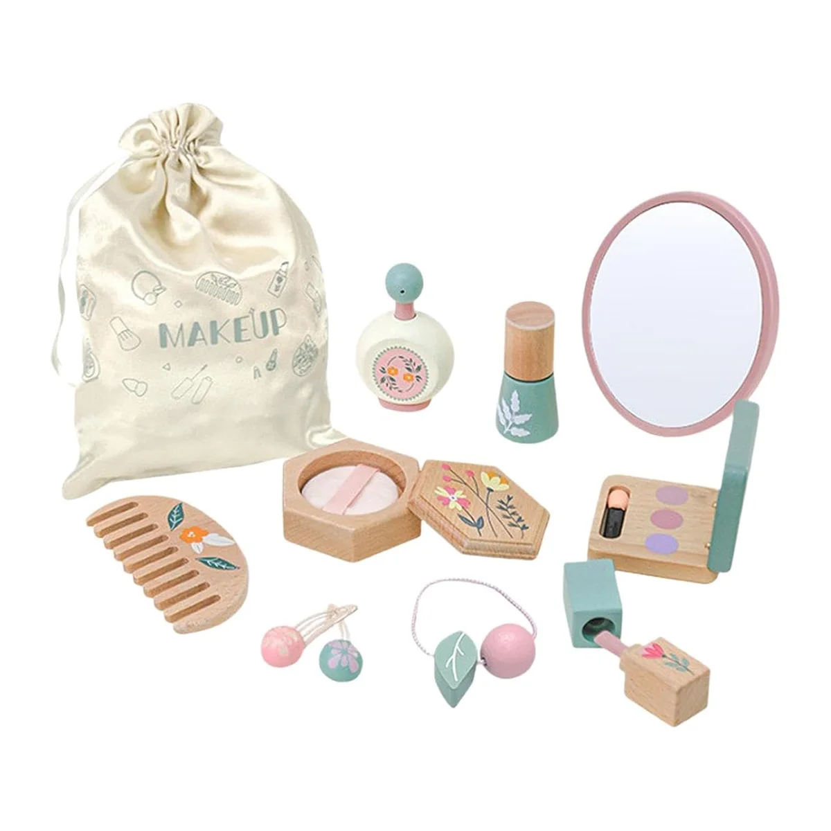Toyly World™ Wooden Pretend Makeup Set for Kids 3+ | Montessori Beauty & Role Play Toy with Mirror, Comb & Accessories 5