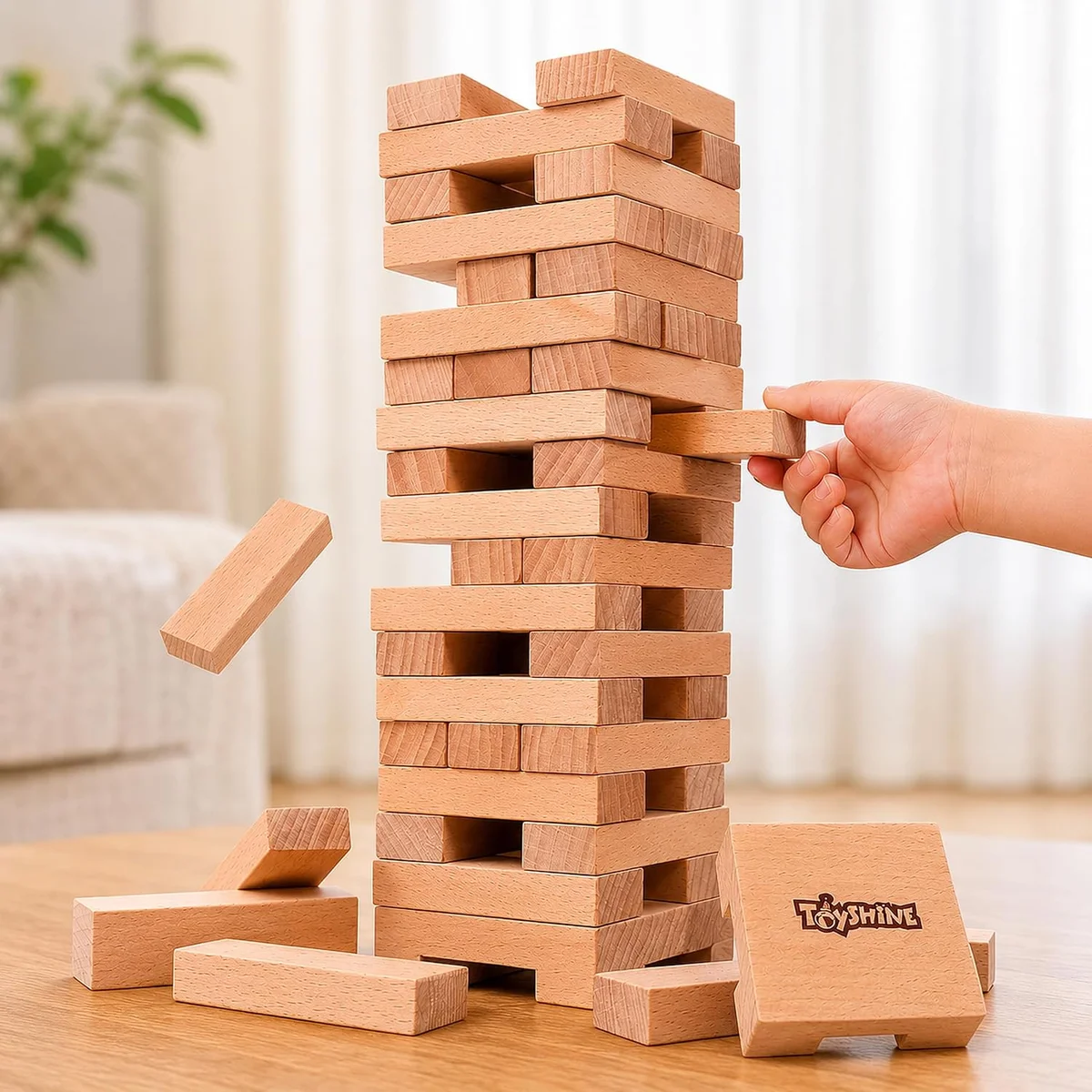 Wooden 54 Wooden Building Block, Party Game, Tumbling Tower Game for Kids and Adults