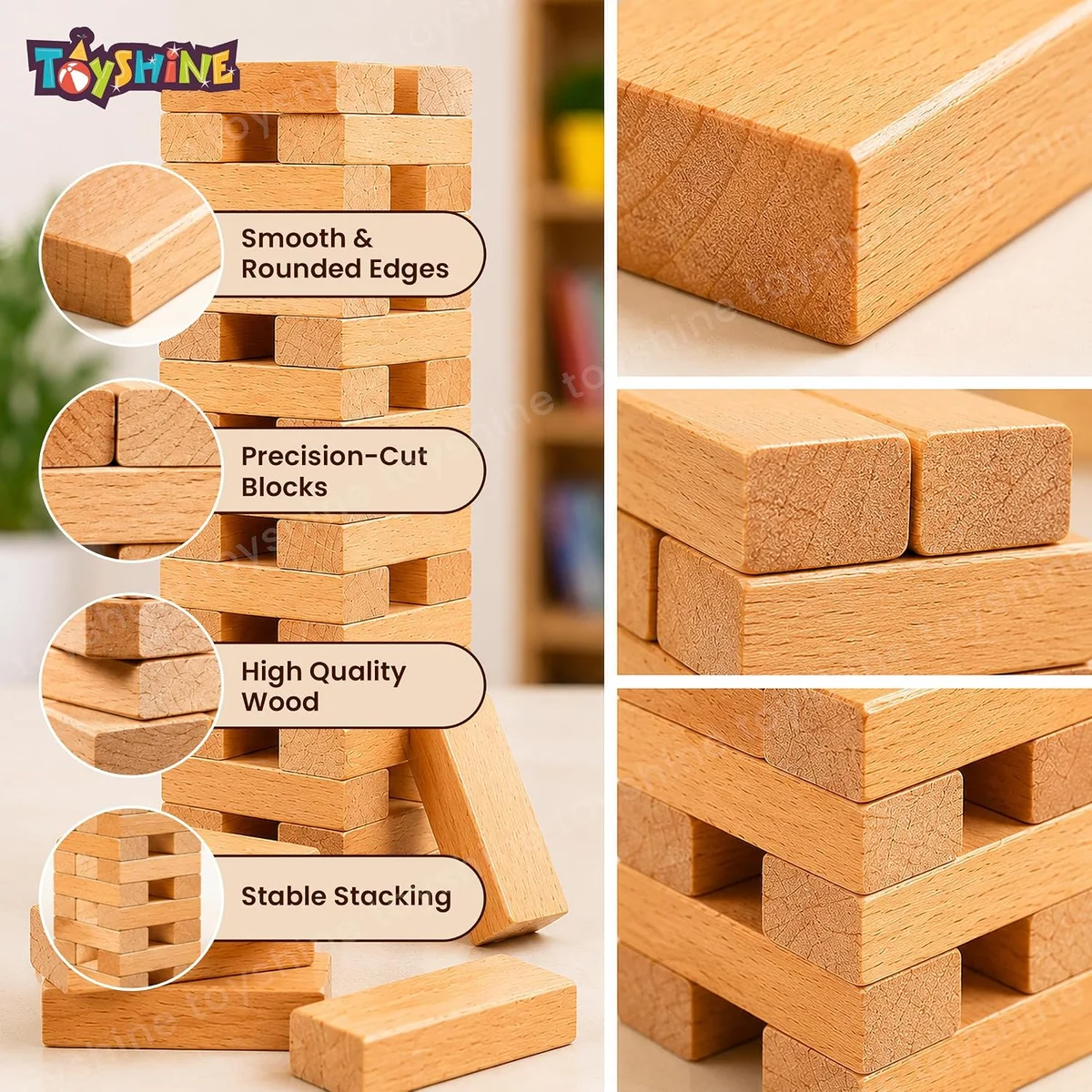 Wooden 54 Wooden Building Block, Party Game, Tumbling Tower Game for Kids and Adults 6