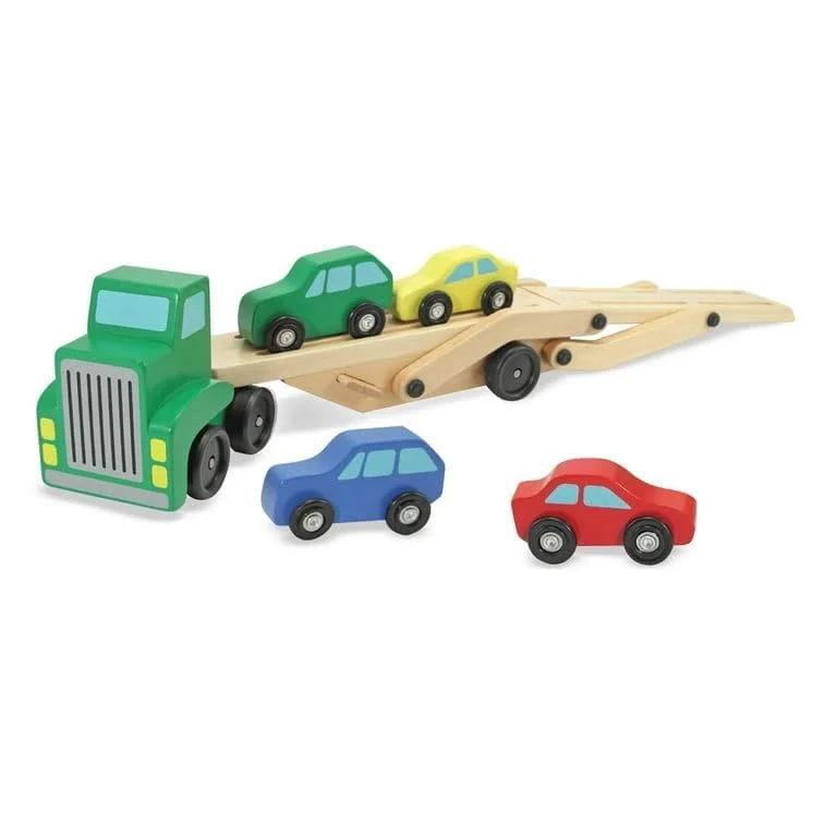 Toyly World™ Wooden Car Carrier Truck Set for Kids 3+ | Transporter Truck with 4 Mini Cars & Double-Level Loading Ramp 5