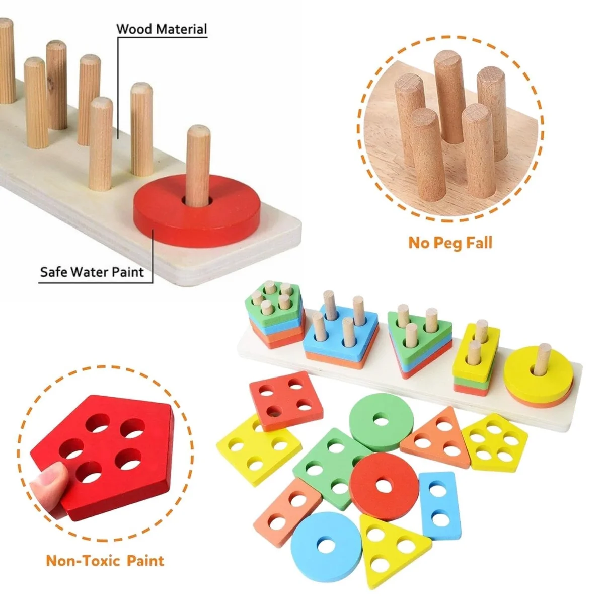 Toyly World™ Wooden Shape Sorting & Stacking Toy for Kids | Educational Peg Board Puzzle for Toddlers 3