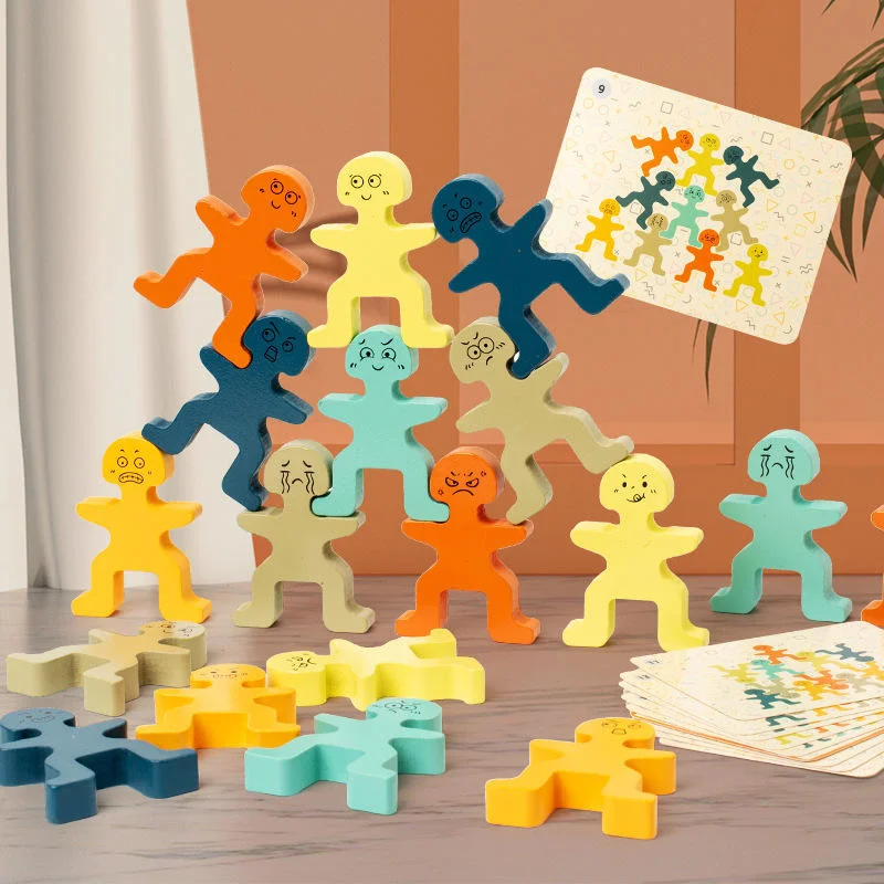 Toyly World™ Montessori Wooden Human Stacking Blocks for Kids | Colourful Balancing & Creative Building Toy 9