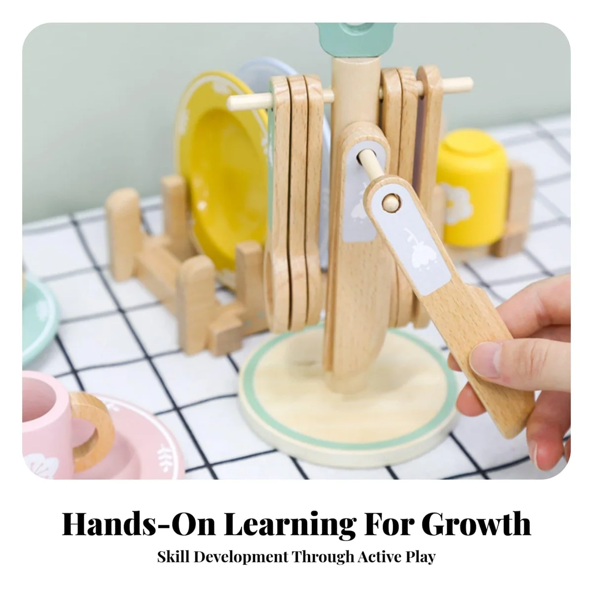 Toyly World™ Wooden Dinnerware Pretend Play Set for Kids 3+ | Montessori Toy Plates, Cups & Kitchen Utensils 10