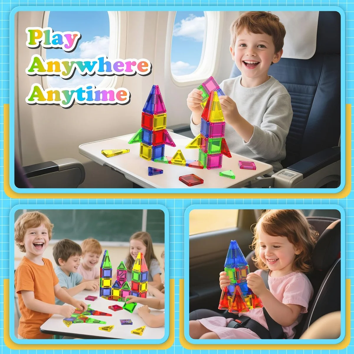 Toyly World™ Mini Magnetic Tiles Building Set for Kids 3+ | 40-Piece STEM Construction & Creative Learning Toy 7