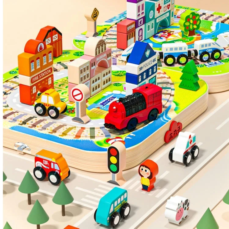 Toyly World™ Wooden City Blocks Set for Kids 3+ | Building, Roads, Vehicles & Pretend Play Construction Toy 8