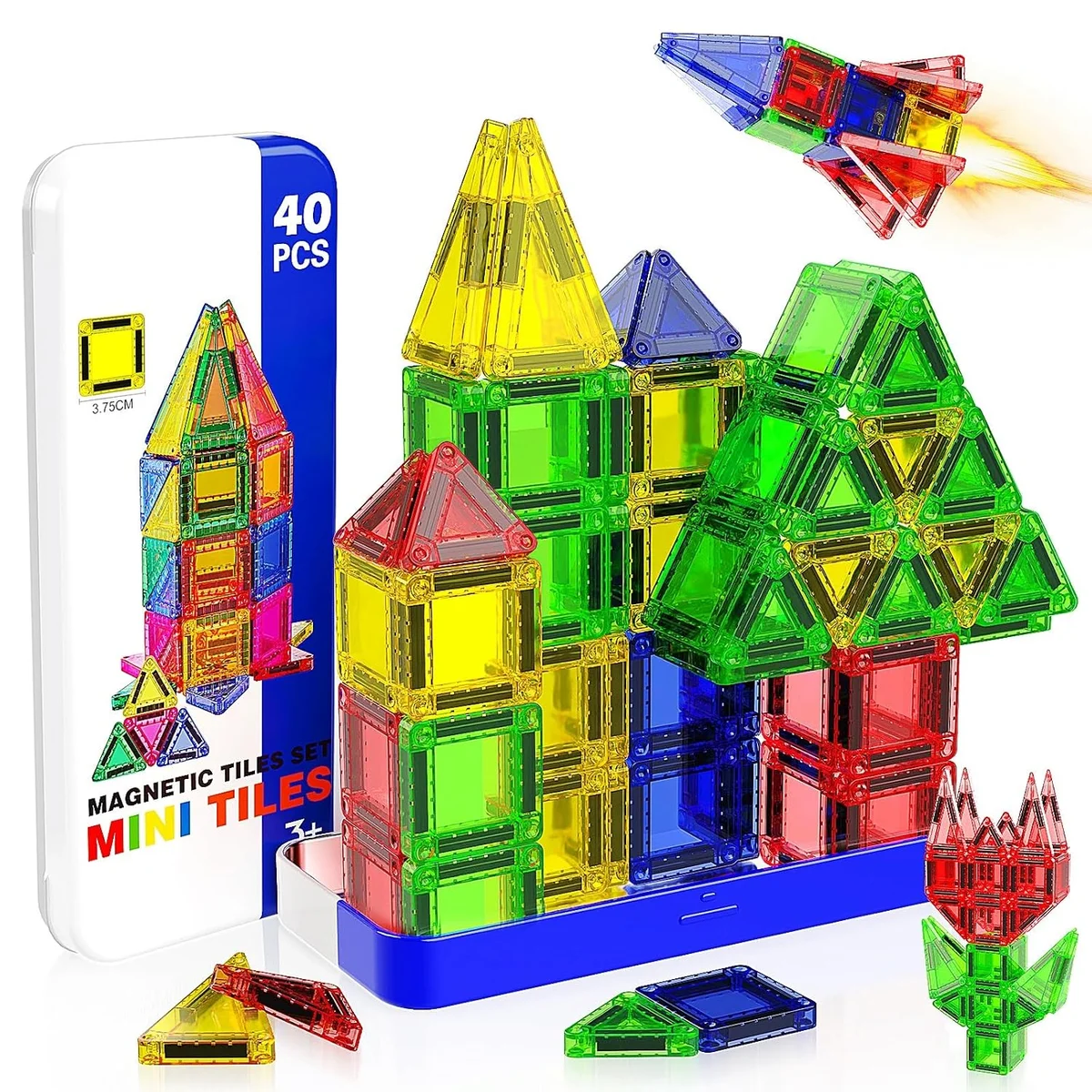 Toyly World™ Mini Magnetic Tiles Building Set for Kids 3+ | 40-Piece STEM Construction & Creative Learning Toy
