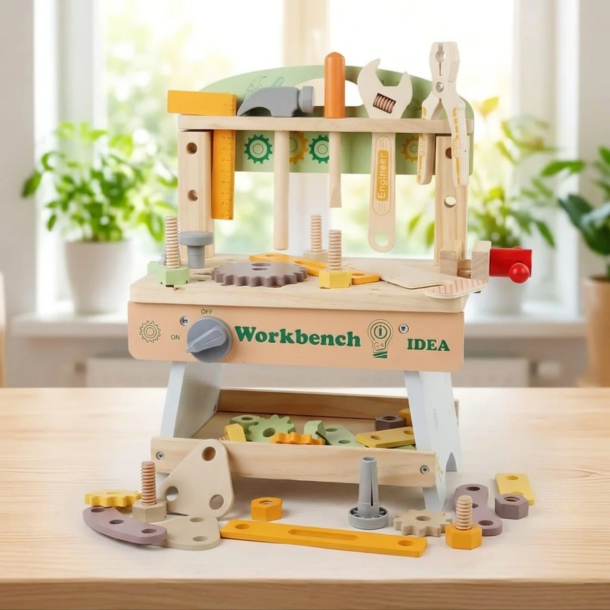 Toyly World™ Wooden Toy Workbench & Tool Set for Kids 4–6 Years | Pretend Play Construction Workshop 6