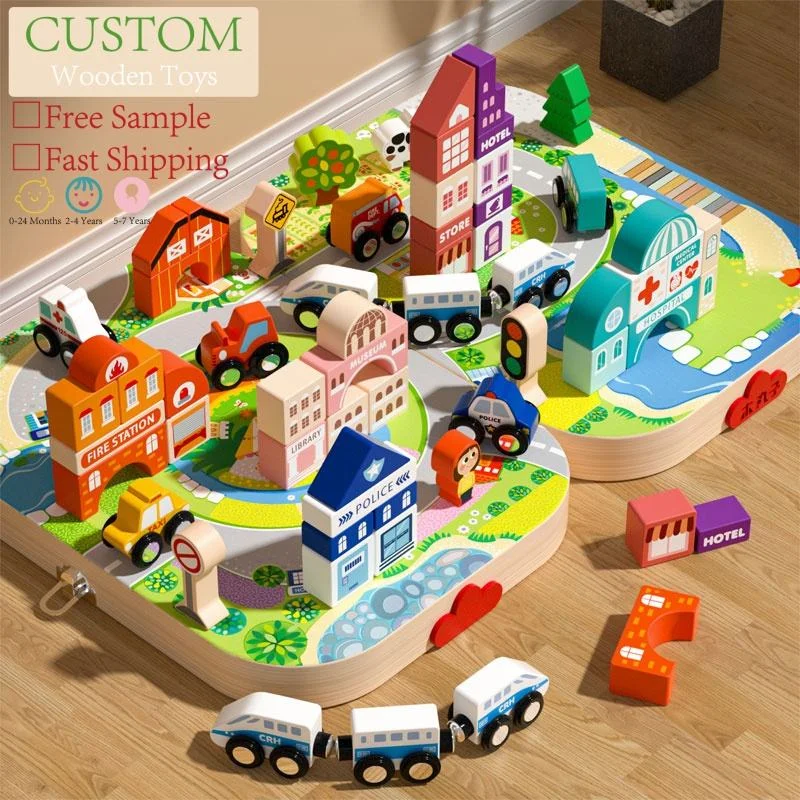 Toyly World™ Wooden City Blocks Set for Kids 3+ | Building, Roads, Vehicles & Pretend Play Construction Toy 2
