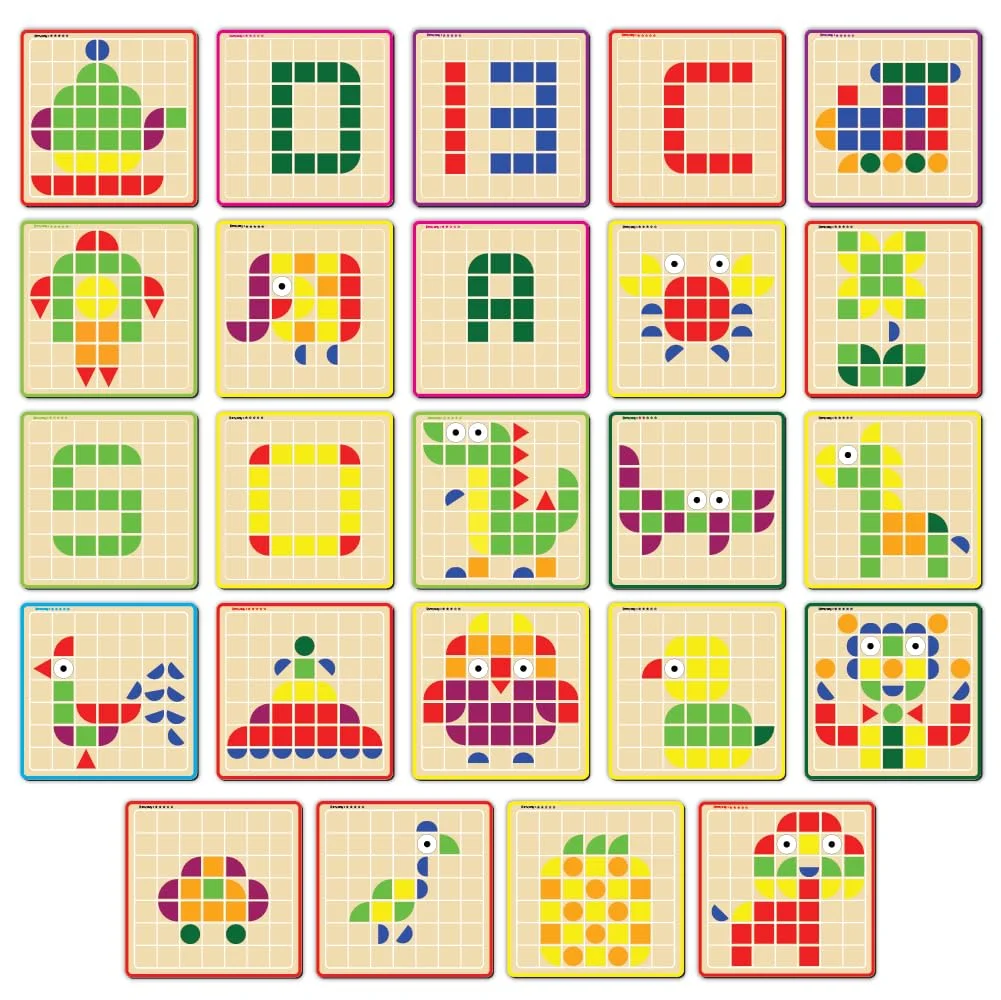 Toyly World™ Wooden Pattern Block Mosaic Puzzle for Kids 3+ | 157-Piece Shape Matching & 24 Design Cards | Montessori Educational Toy 4