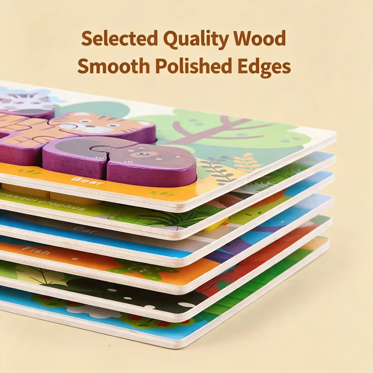 Toyly World™ Cartoon Animal Wooden Jigsaw Puzzle Set for Kids 3+ | Dinosaur, Ocean, Farm & Vehicle Learning Puzzles 6