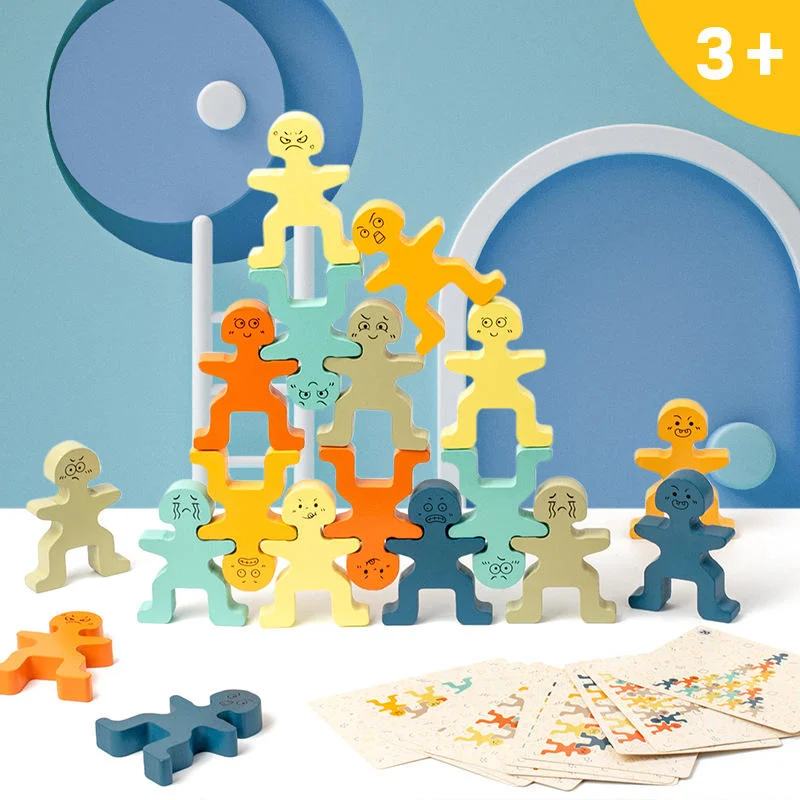 Toyly World™ Montessori Wooden Human Stacking Blocks for Kids | Colourful Balancing & Creative Building Toy 2