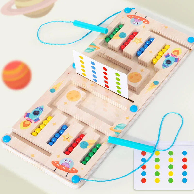 Toyly World™ Wooden Magnetic Maze Battle Board Game for Kids 3+ | 2-Player Colour Sorting & Matching Learning Toy 2