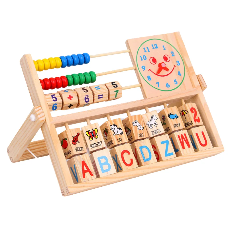 Toyly World™ Wooden 4-in-1 Educational Learning Frame for Kids | Abacus, Clock, Alphabet & Math Learning Toy