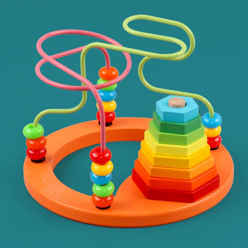 Toyly World™ Wooden Bead Maze & Rainbow Ring Stacker Toy for Toddlers 1+ | Montessori Fine Motor Skills Learning Toy 6