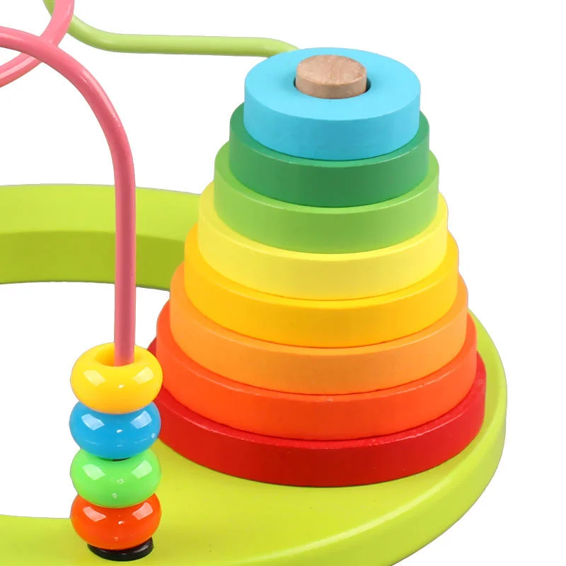 Toyly World™ Wooden Bead Maze & Rainbow Ring Stacker Toy for Toddlers 1+ | Montessori Fine Motor Skills Learning Toy 3