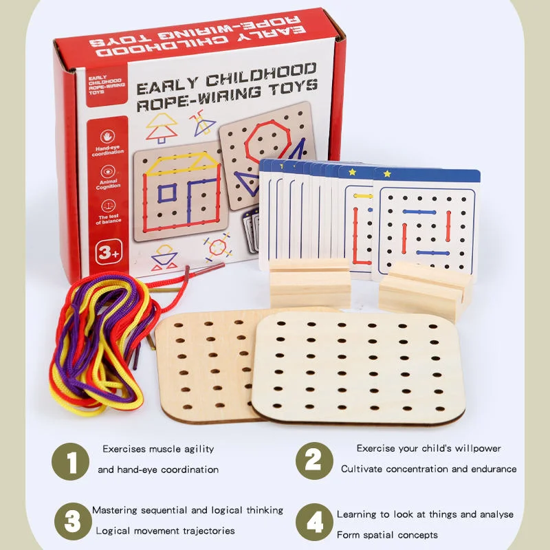 Toyly World™ Wooden Rope Wiring Activity Board for Kids 3+ | Pattern Matching & Lacing Montessori Learning Toy 5