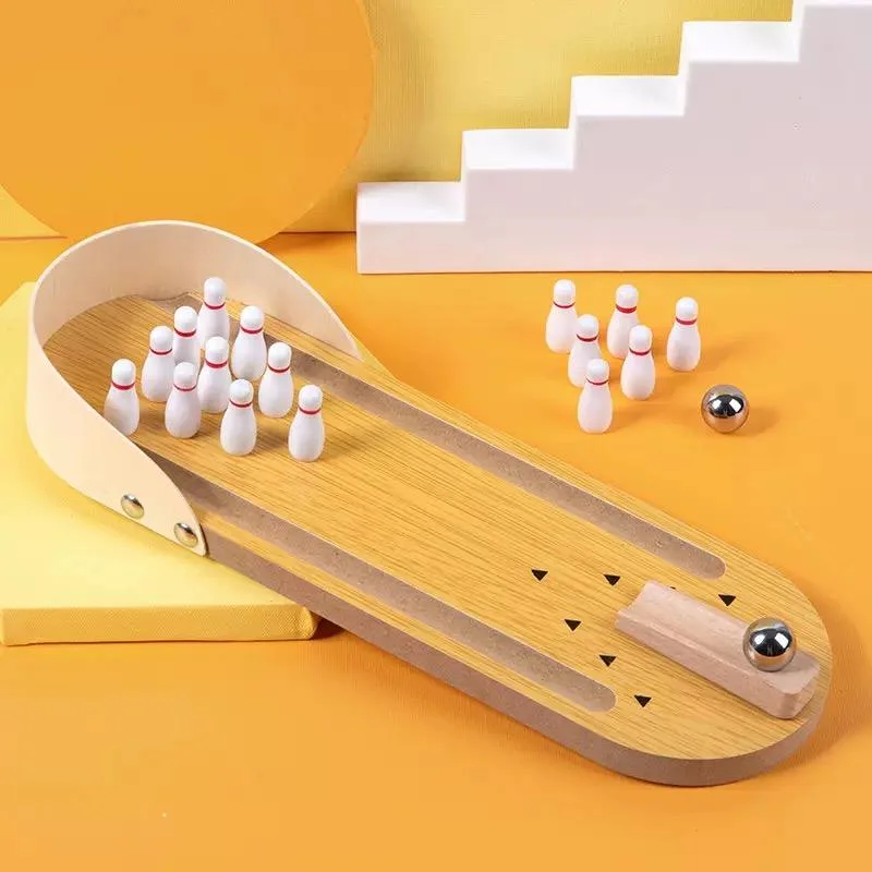 Toyly World™ Wooden Mini Tabletop Bowling Game Set for Kids & Families | 10 Pins, Metal Ball & Indoor Skill Development Toy 4