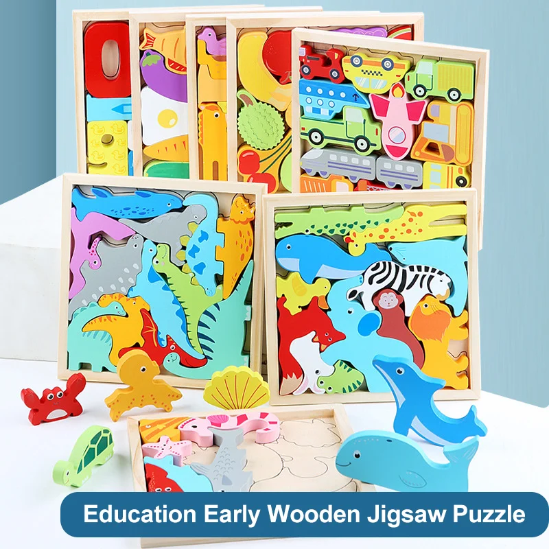 Toyly World™ 3D Wooden Jigsaw Puzzle Set for Kids 2–5 Years | Animal, Fruit, Number & Vehicle Learning Toys