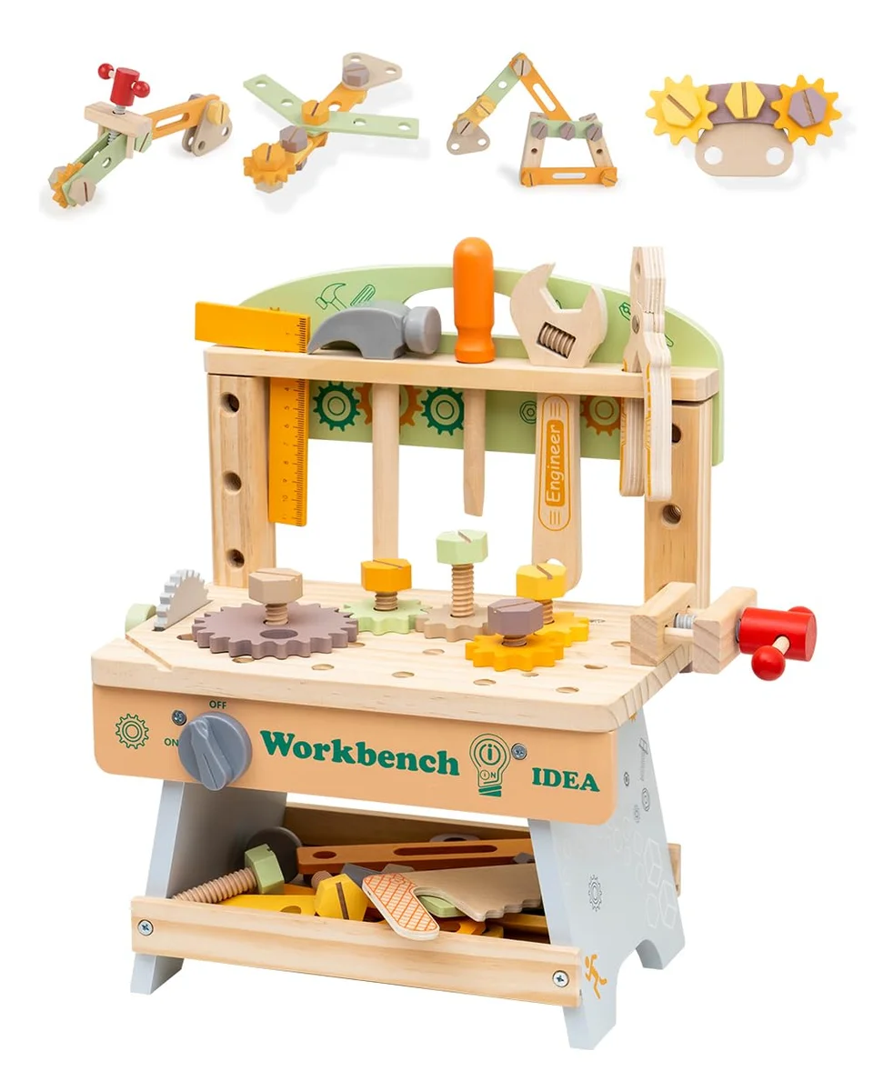 Toyly World™ Wooden Toy Workbench & Tool Set for Kids 4–6 Years | Pretend Play Construction Workshop 2