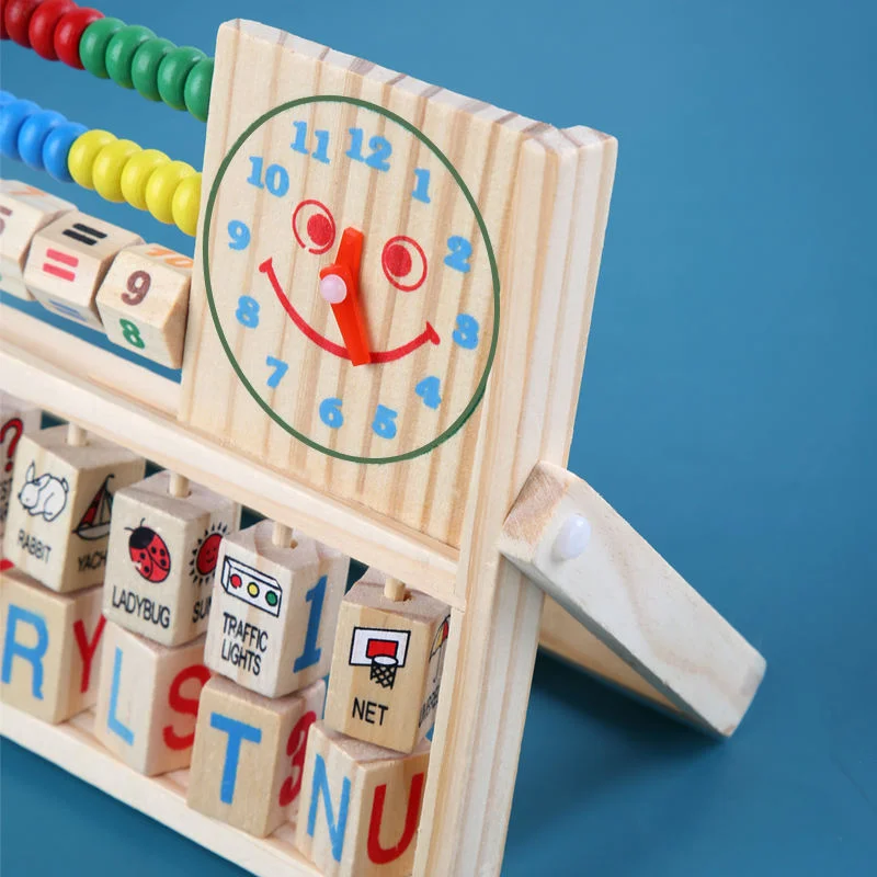 Toyly World™ Wooden 4-in-1 Educational Learning Frame for Kids | Abacus, Clock, Alphabet & Math Learning Toy 4