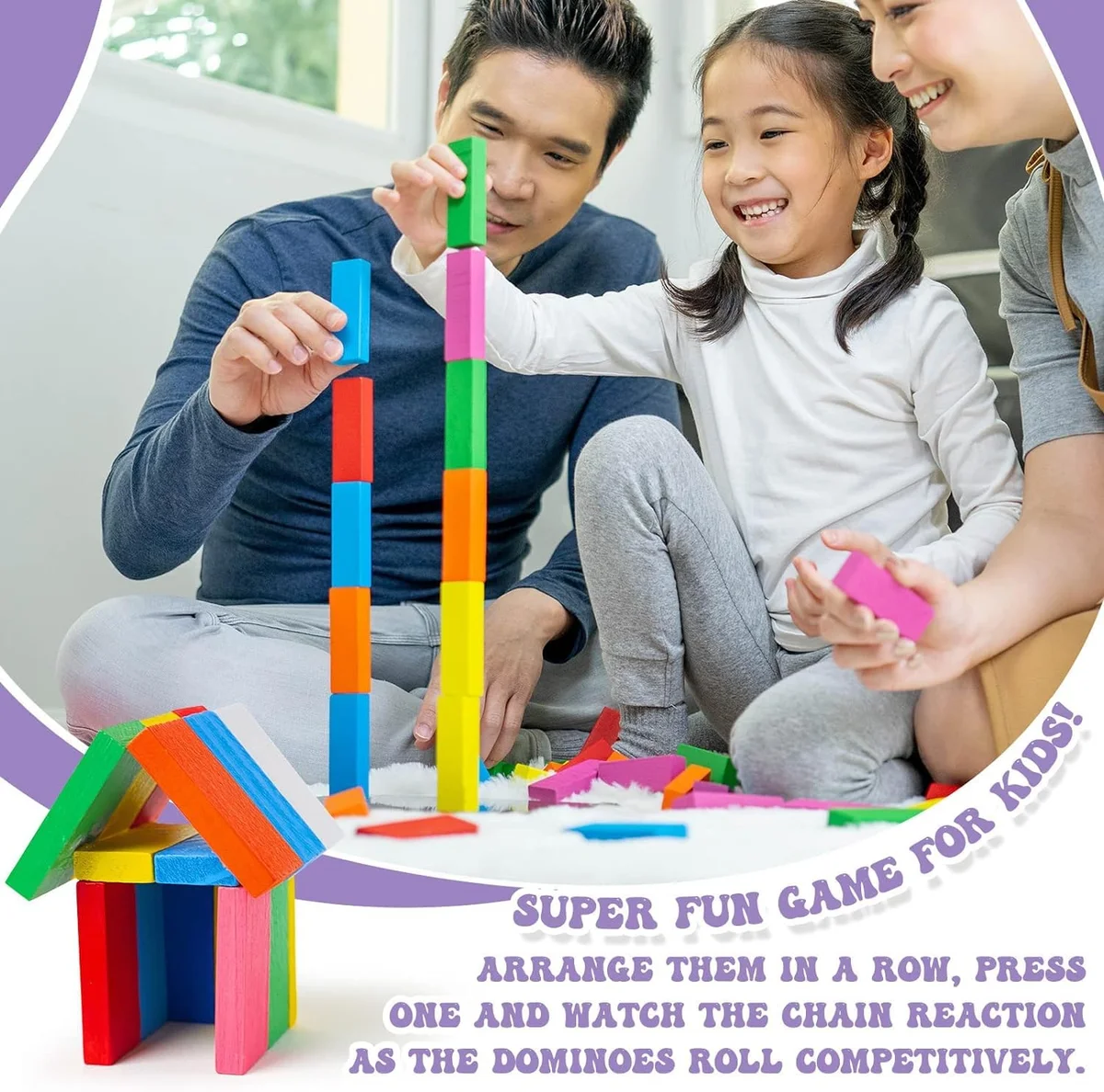 Toyly World™ 120 Pcs Colorful Wooden Domino Blocks Set for Kids | Building, Stacking & Racing Game 7