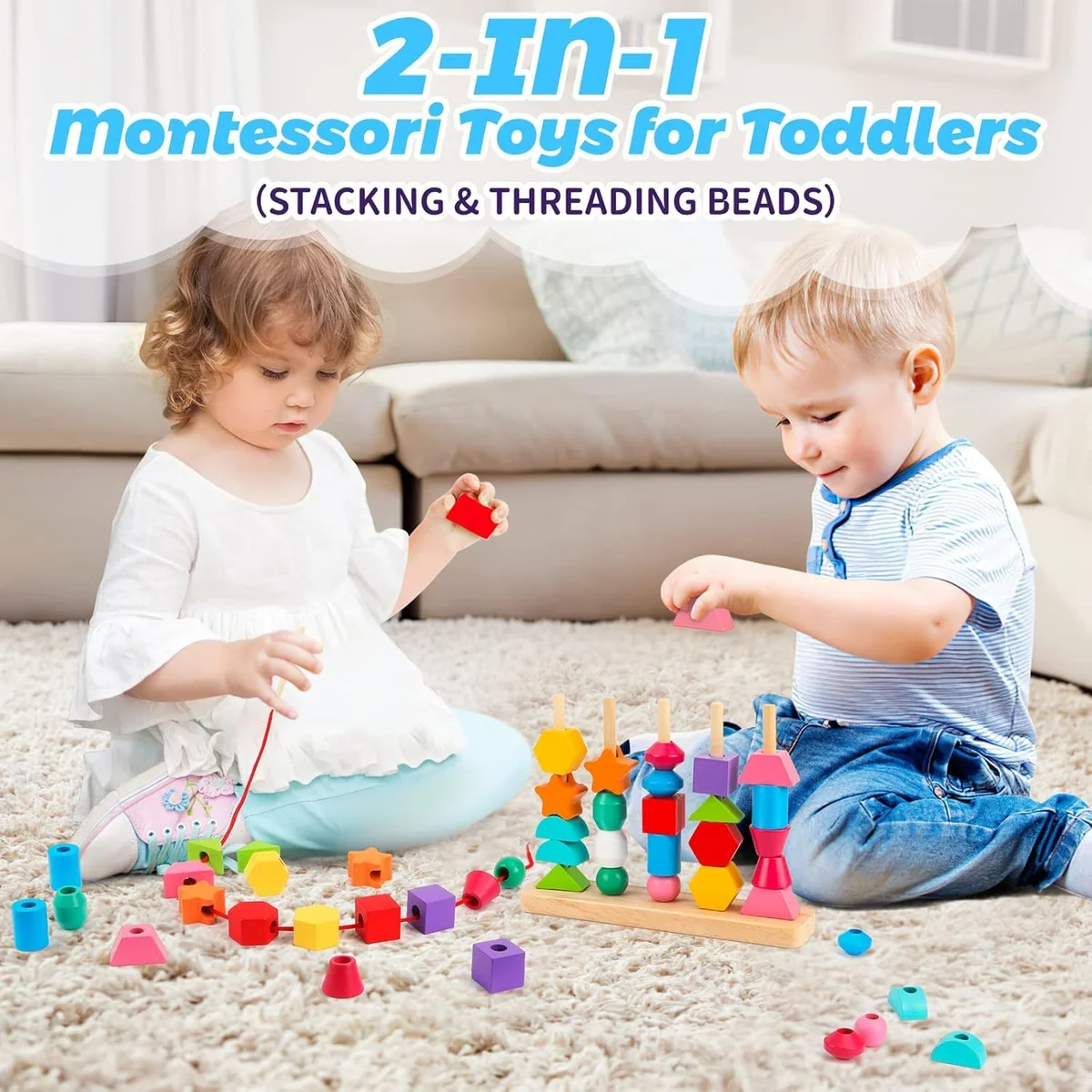 Toyly World™ Wooden Beads Sequencing & Lacing Toy Set for Kids | Montessori Shape & Colour Matching Learning Toy 4